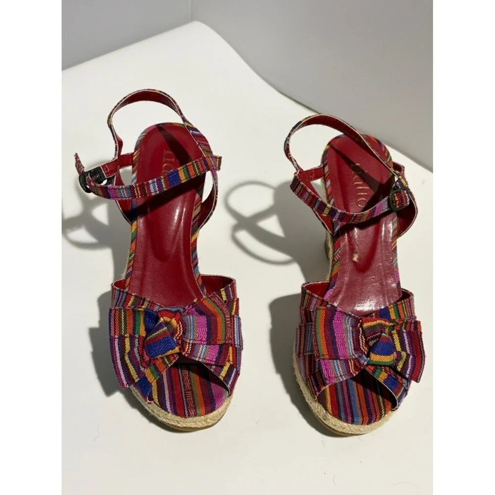 Rialto Multicolor Striped Bow Espadrille Wedges